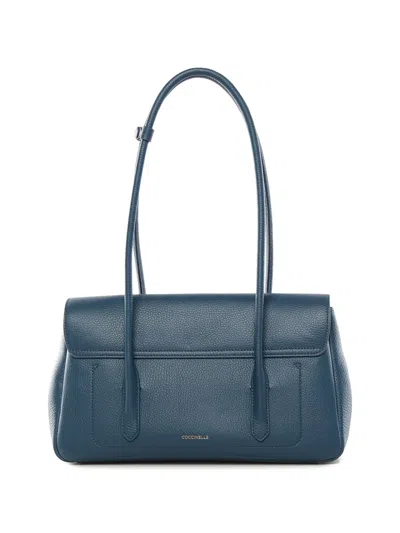 Coccinelle Turnlock Leather Shoulder Bag In Blue