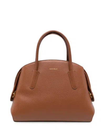 Coccinelle Tylde Grained Leather Tote Bag In Brown