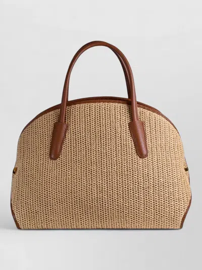 Coccinelle Tylde Straw Tote Bag Contrast Trim In Nude