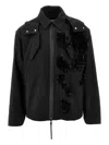 Coccinelle Vitto Floral-embellished Parka Coat In Black