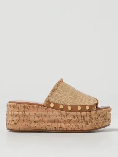 Coccinelle Raffia And Cork Wedges In Natural