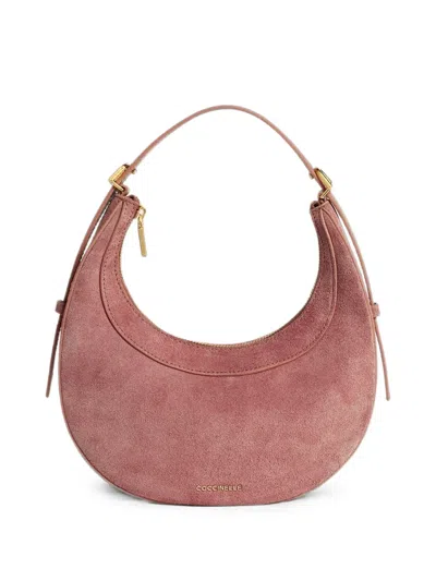 Coccinelle Whisper Suede Crescent Tote Bag In Pink