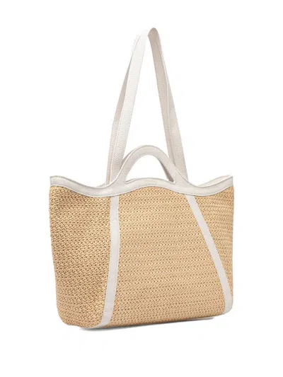 Coccinelle Woven Leather-trimmed Tote Bag In Neutral