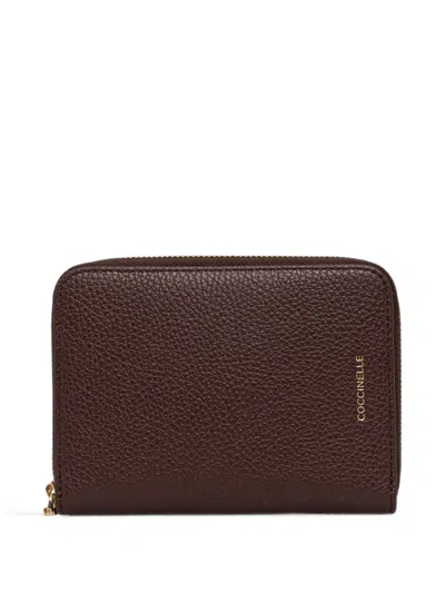 Coccinelle Zipped Calf Leather Jewellery Case In Brown
