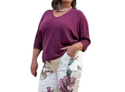 Cocco Bello Women's Fine Knit Bat Sleeve Sweater In Wine In Purple