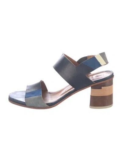 Pre-owned Coclico Leather Colorblock Pattern Sandals In Blue