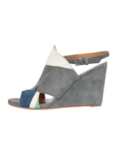 Pre-owned Coclico Suede Colorblock Pattern Sandals In Gray
