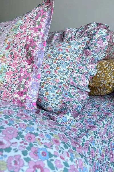 Coco & Wolf Betsy Grey & Betsy Candy Floss Ruffle Cushion In Blue