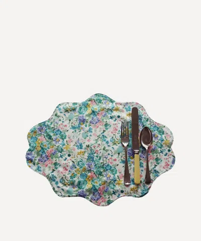 Coco & Wolf Bouquet Parade & Regal Blossom Ardington Cotton Sateen Reversible Wavy Edge Placemat In Green
