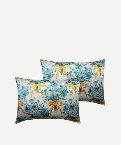 Coco & Wolf Bow Bouquet Silk Pillowcases Set Of Two In Gold