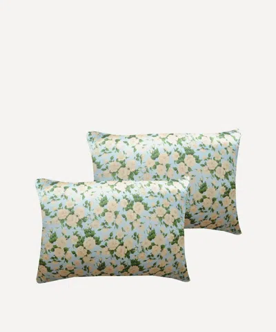 Coco & Wolf Carline Rose Silk Satin Pillowcases Set Of Two In Blue