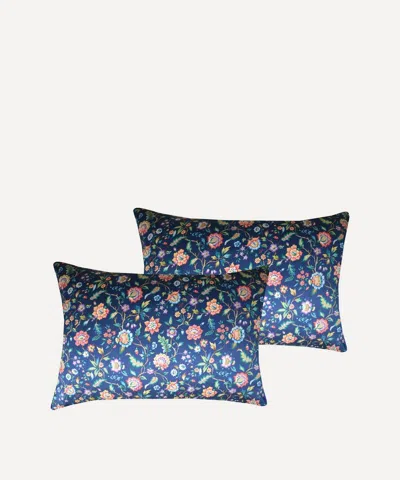 Coco & Wolf Eva Belle Navy Silk Satin Pillowcases Set Of Two