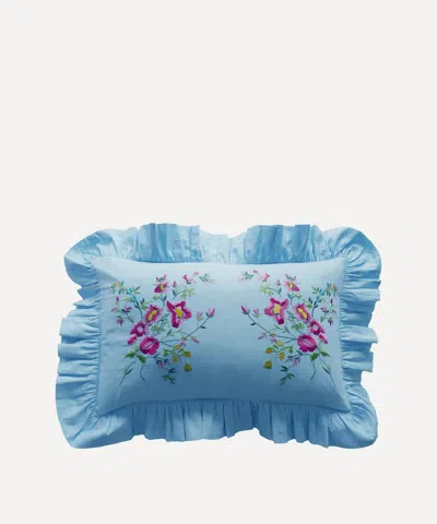 Coco & Wolf Garden Blooms Augusta Embroidered Oblong Cushion In Blue