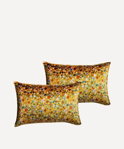 Coco & Wolf Garden Of Adonis Mustard Silk Pillowcases Set Of Two