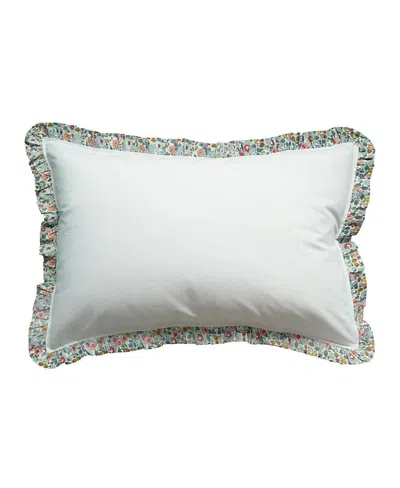 Coco & Wolf Liberty Fabric Betsy Grey Print Frill Edge White Pillowcase, Standard In Green