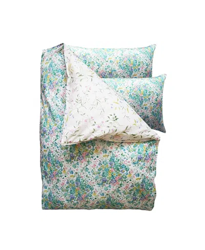 Coco & Wolf Liberty Fabric Bouquet Parade & Regal Blossom Reversible Duvet Set, King In Green