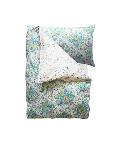 Coco & Wolf Liberty Fabric Bouquet Parade & Regal Blossom Reversible Duvet Set, Twin In Blue