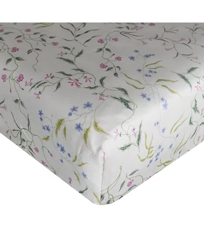Coco & Wolf Liberty Fabric Regal Blossom Green Fitted Sheet, Queen In White