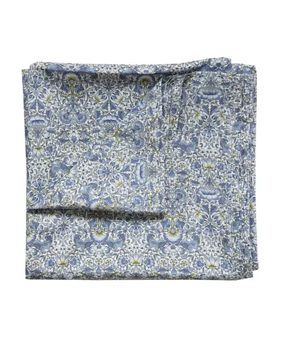 Coco & Wolf Liberty Fabric Regal Blossom Green Flat Top Sheet, Queen In Blue