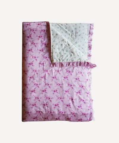 Coco & Wolf Posy Corsage Amelie Luise Cotton-silk Reversible Ruffle Double Heirloom Quilt In Pink