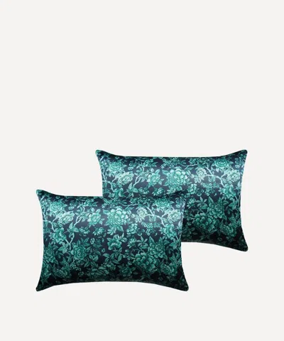 Coco & Wolf Regency Trail Silk Pillowcases Set Of Two In Green
