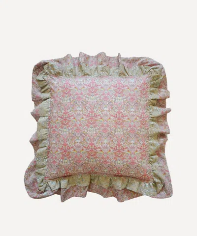 Coco & Wolf Strawberry Thief And Spring Capel Square Ruffle Cushion