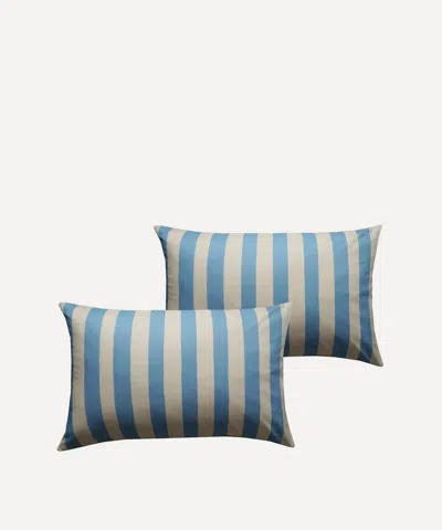 Coco & Wolf Vacation Stripe Tana Lawncotton Pillowcases Set Of Two In Blue
