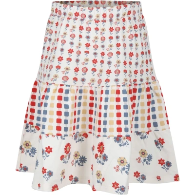 Coco Au Lait Kids' Ivory Skirt For Girl With Flowers Print And Geometric Pattern