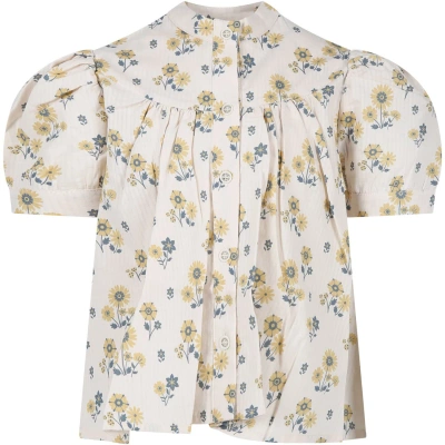 Coco Au Lait Kids' Ivory Top For Girl With Flowers Print