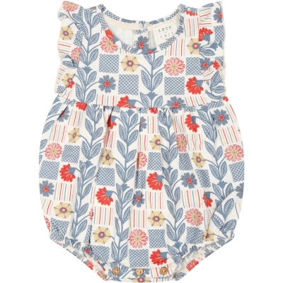 Coco Au Lait White Romper For Baby Girl With Flowers Print In Multicolor