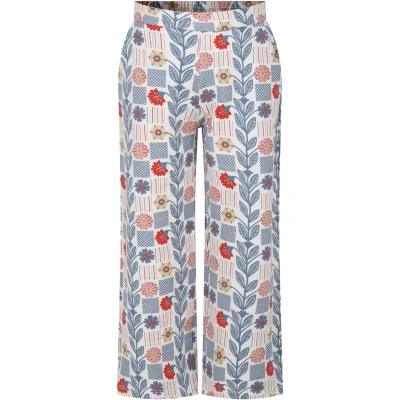 Coco Au Lait Kids' White Trousers For Girl With Flowers Print In Multicolor