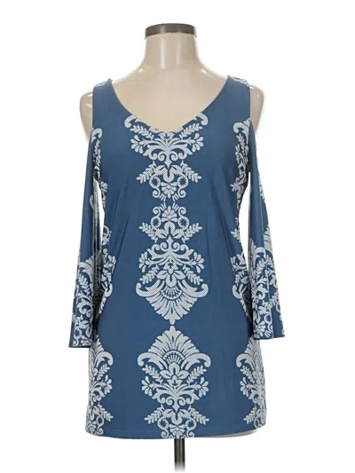 Pre-owned Coco Bianco 3/4 Sleeve Top Blue Cold Shoulder Neckline Tops