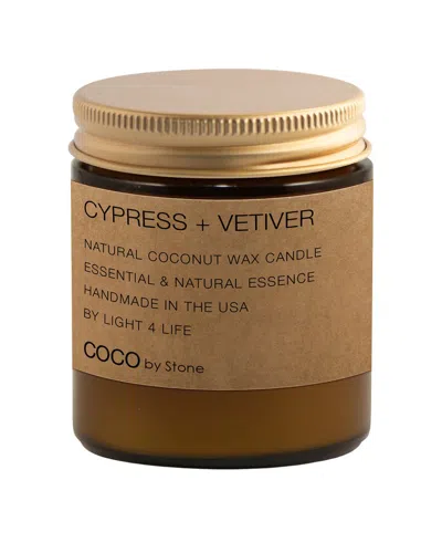 Coco By Stone Handmade 3.5oz Cypress + Vetiver Natural Coconut Apricot Wax Candle In Brown