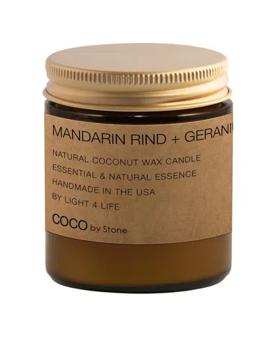 Coco By Stone Handmade 3.5oz Mandarin Rind + Geranium Natural Coconut Apricot Wax Candle In Brown
