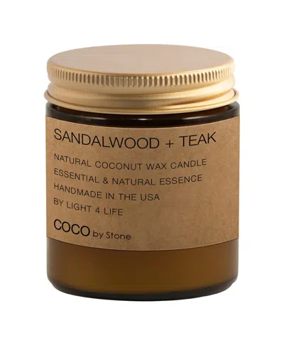 Coco By Stone Handmade 3.5oz Sandalwood + Teak Natural Coconut Apricot Wax Candle In Brown