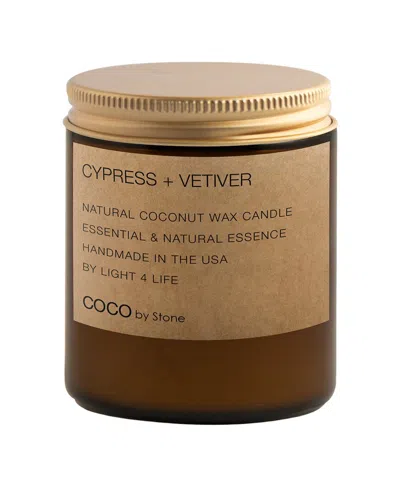 Coco By Stone Handmade 7.2oz Cypress + Vetiver Natural Coconut Apricot Wax Candle In Brown