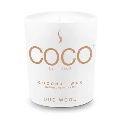 Coco By Stone Oud Wood Natural Coconut Apricot Wax Candle In White