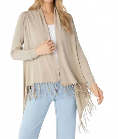 Coco + Carmen Airweave Open Cardigan With Fringe In Khaki In Multi