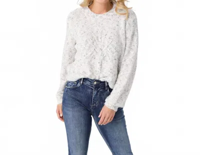 Coco + Carmen Alivia Sparkle Sweater With Front Cable In White Heather