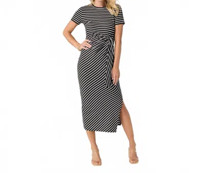 Coco + Carmen Amara Stripe Tie Waist Midi Dress In Black