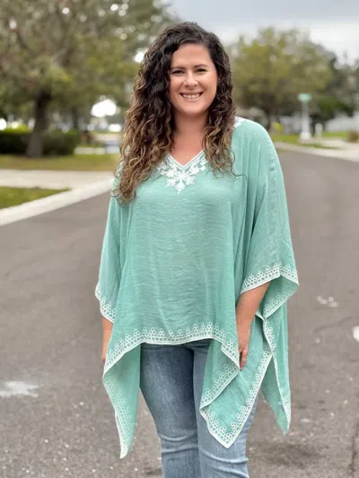 Coco + Carmen Amaryllis Poncho Top In Aqua In Blue