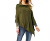 Coco + Carmen Asymmetrical Lightweight Poncho In Antique Moss In Green
