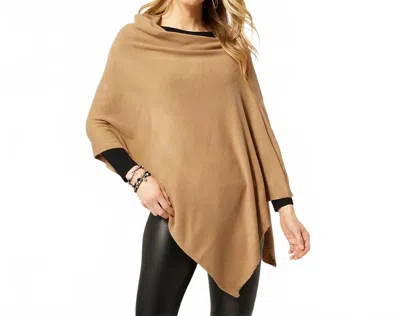 Coco + Carmen Asymmetrical Lightweight Poncho In Taupe In Brown