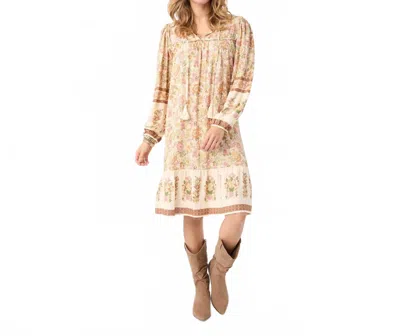 Coco + Carmen Autumn Delight Long Sleeve Dress In Brown/ Pastel In Multi