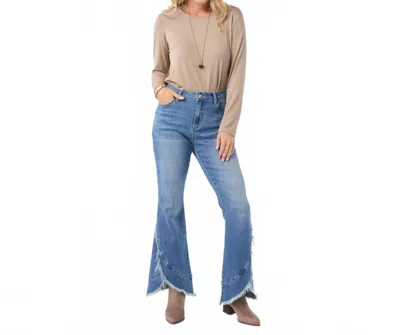 Coco + Carmen Bambu Soft Flare Jeans With Crossover Fringe In Blue