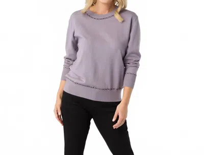 Coco + Carmen Braelyn Button Back Sweater With Rhinestones In Grey In Purple