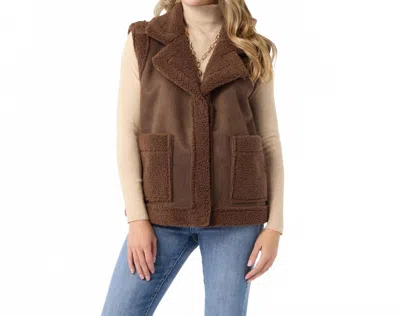 Coco + Carmen Brittni Faux Suede Sherpa Lined Vest In Brown