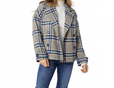 Coco + Carmen Brixen Plaid Shacket In Grey/navy/camel In Gray