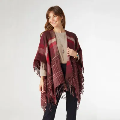 Coco + Carmen Brooke Cardigan With Double Fringe In Wine Plaid In Multi