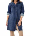Coco + Carmen Button Front Long Shacket In Dark Denim In Blue